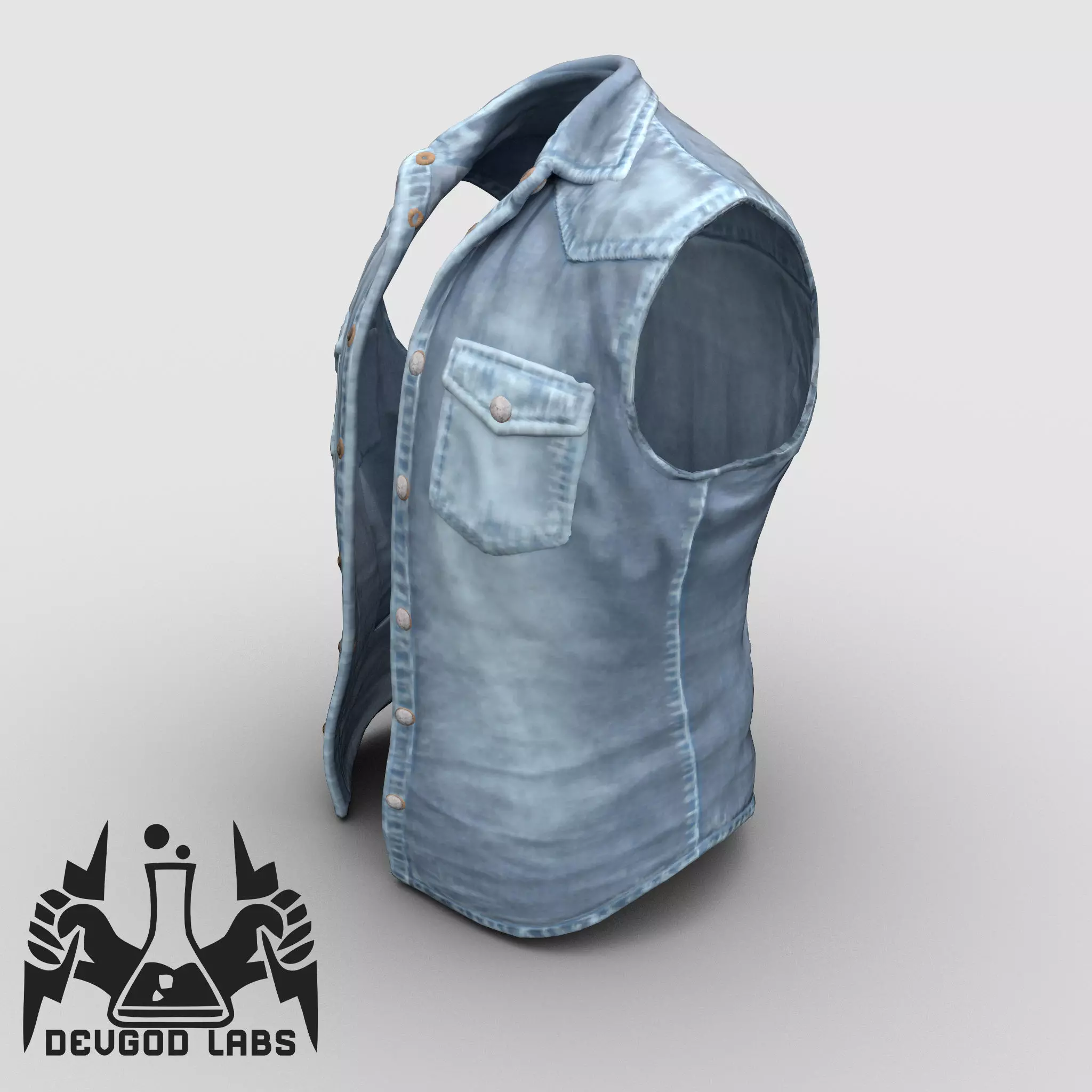 Old School Denim Biker Vest PBR Game Ready Low-poly 3D model Low-poly 3D model_0