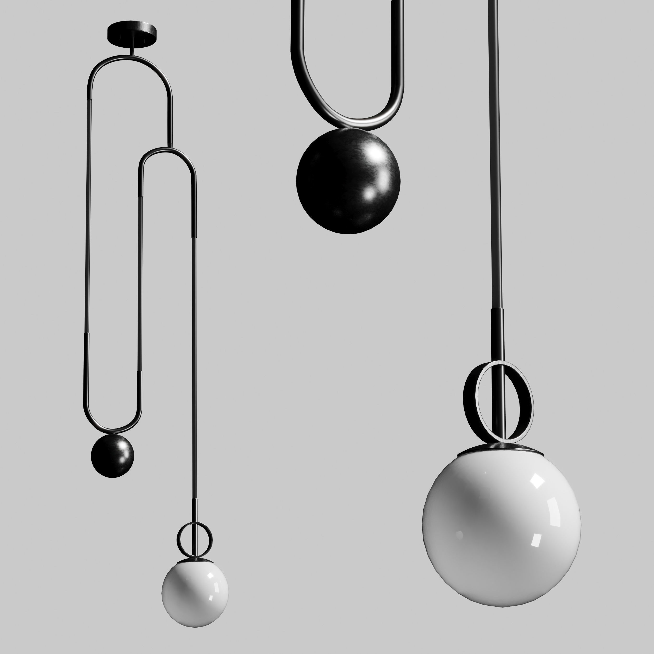 Glass ball pendant lamp Low-poly 3D model_1