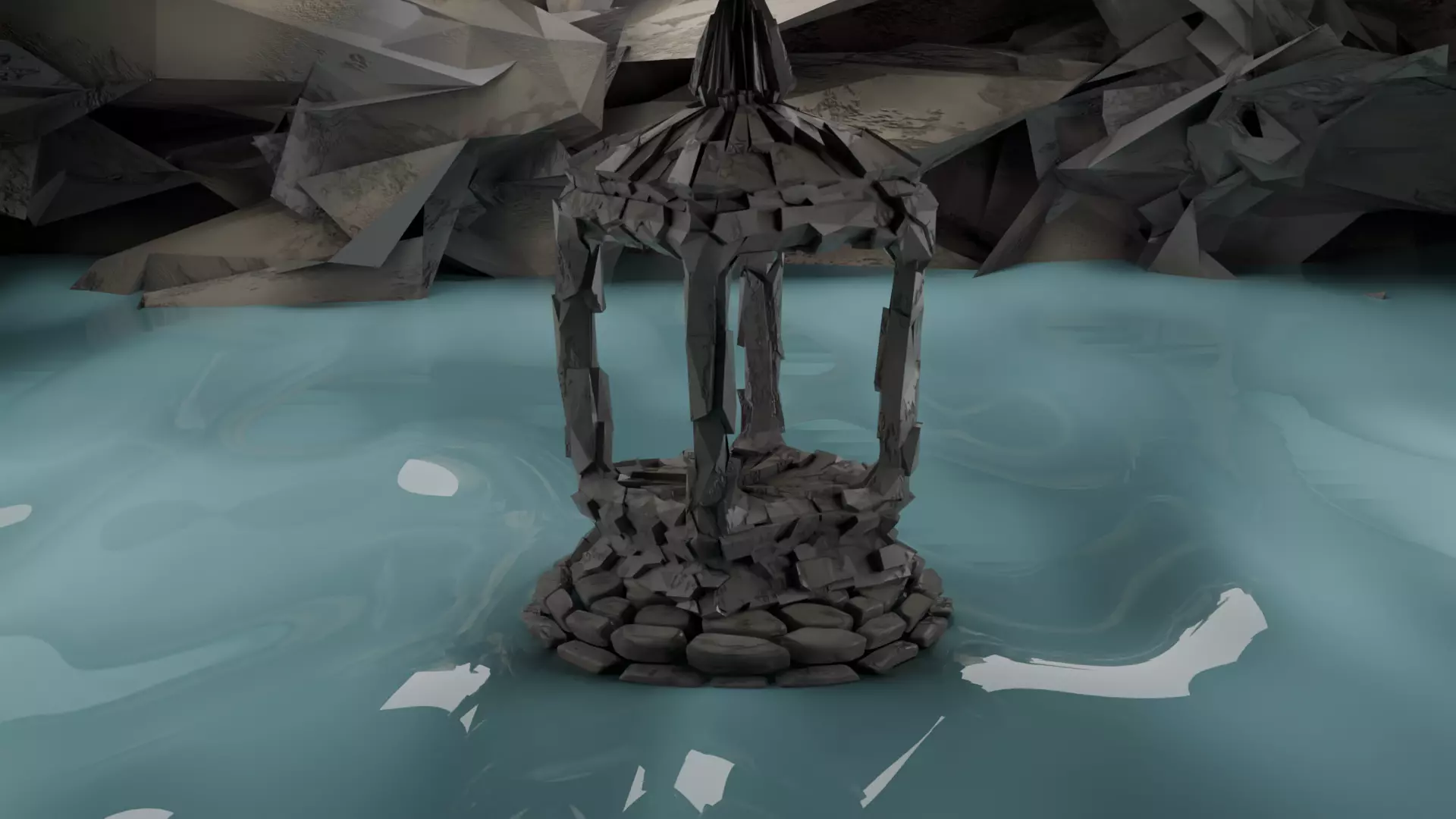 Stone lantern or small shrine Low-poly 3D model_0