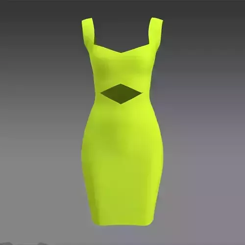 Neon yellow green dress belt paneled detail heart neckline look