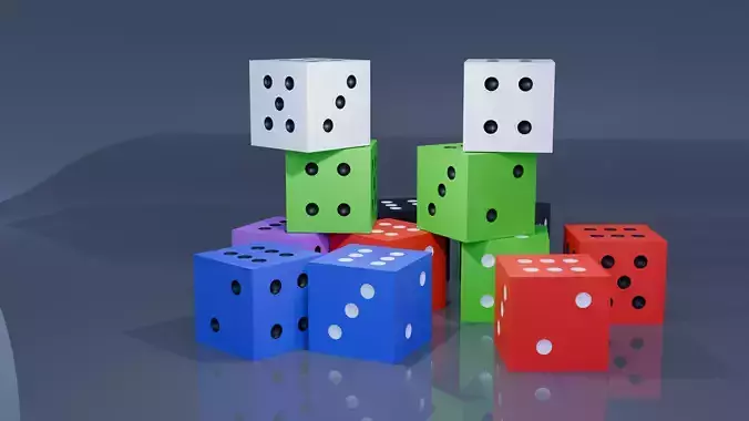 7 Different color Dice Blue White Red Pink Yellow Black Green 3D model