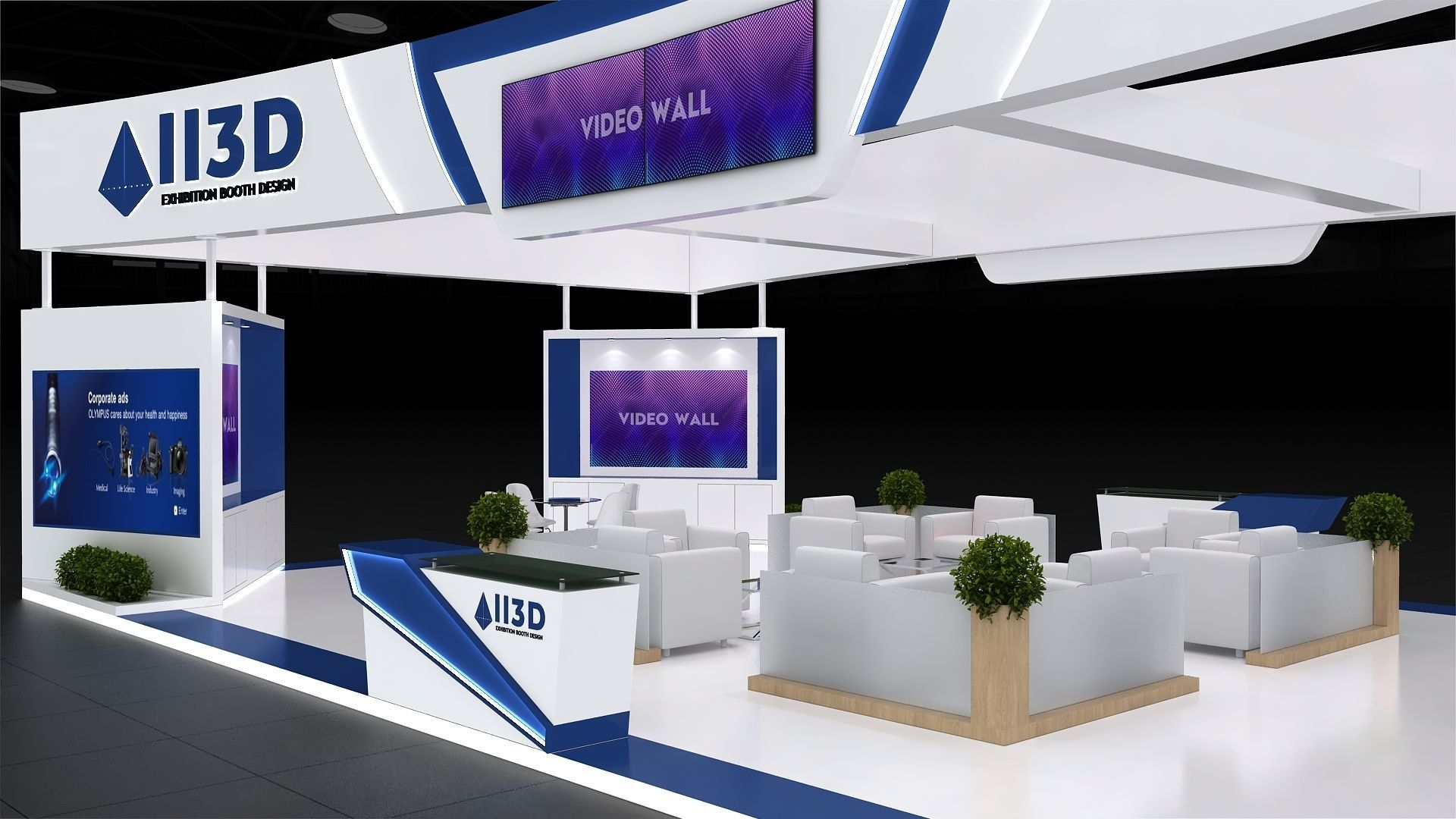 Exhibition Stand Stall Four Side Open 14X6 3D model_4