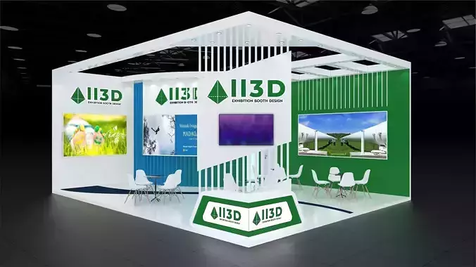 Exhibition Stand Stall Two Side Open 9X7 3D model