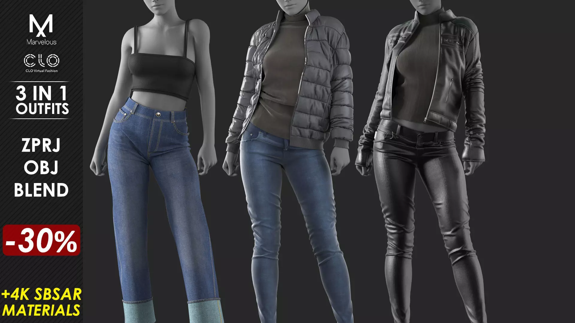 3 in 1 Outfits - Marvelous Designer 3D Model Collection_0