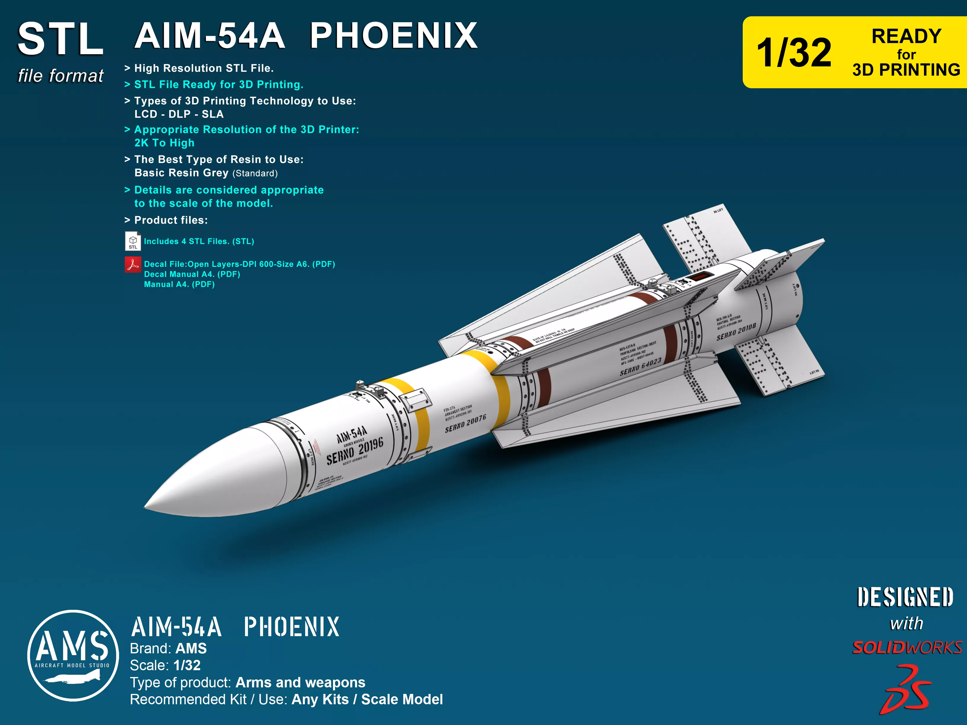 AIM-54A Phoenix - Scale 1-32 3D print model