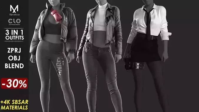 3 in 1 Outfits - Marvelous Designer 3D Model Collection