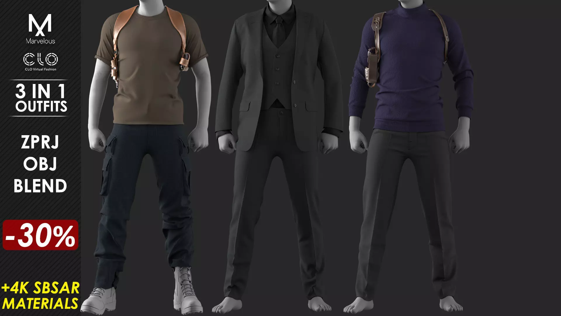 3 in 1 Outfits - Marvelous Designer 3D Model Collection_0