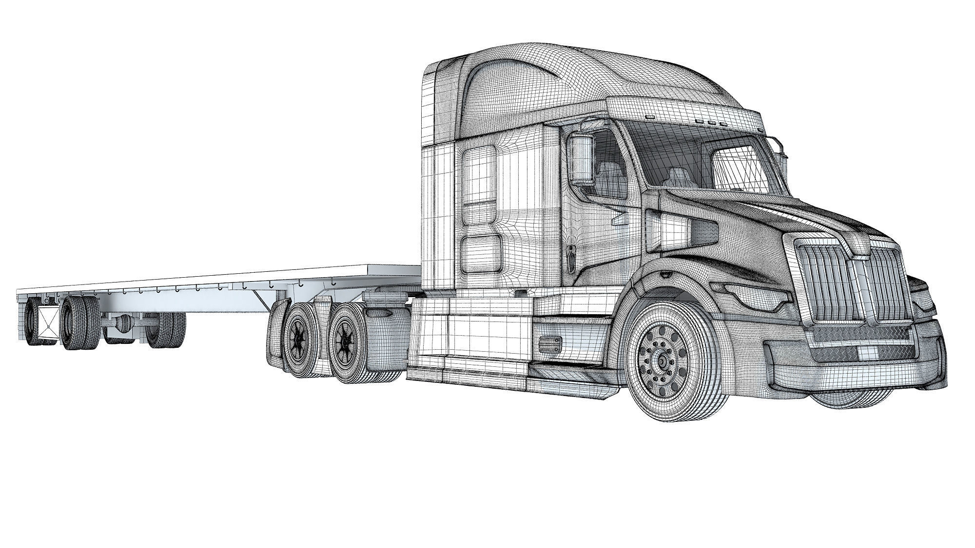 Truck with Flatbed Trailer 3D model_20