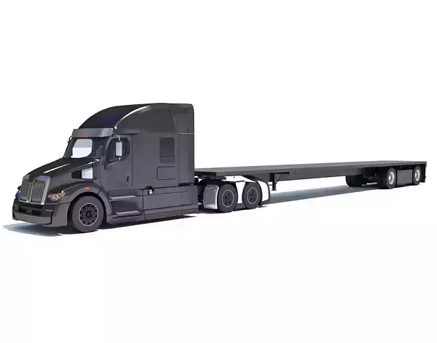 Truck with Flatbed Trailer 3D model