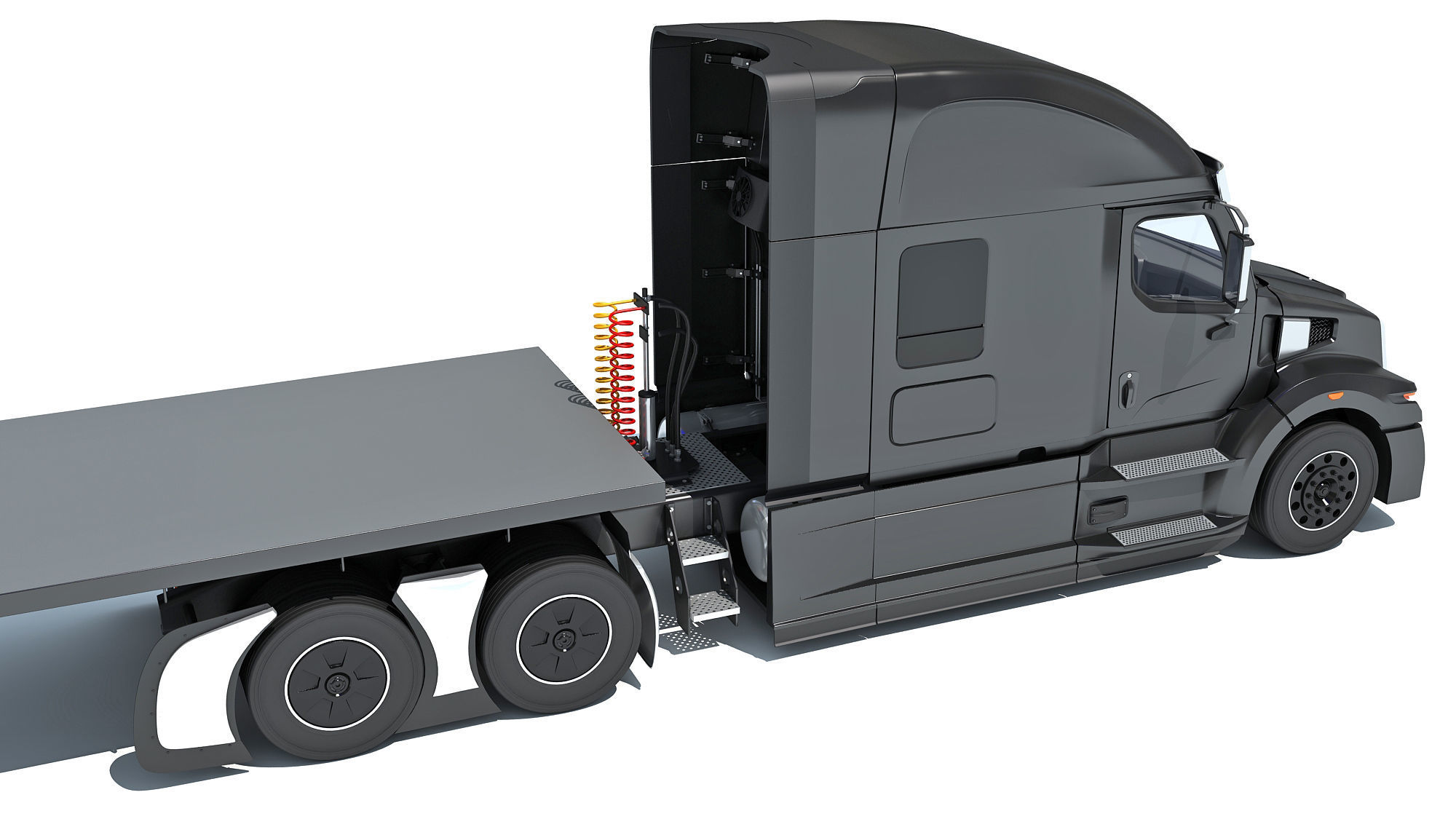 Truck with Flatbed Trailer 3D model_16