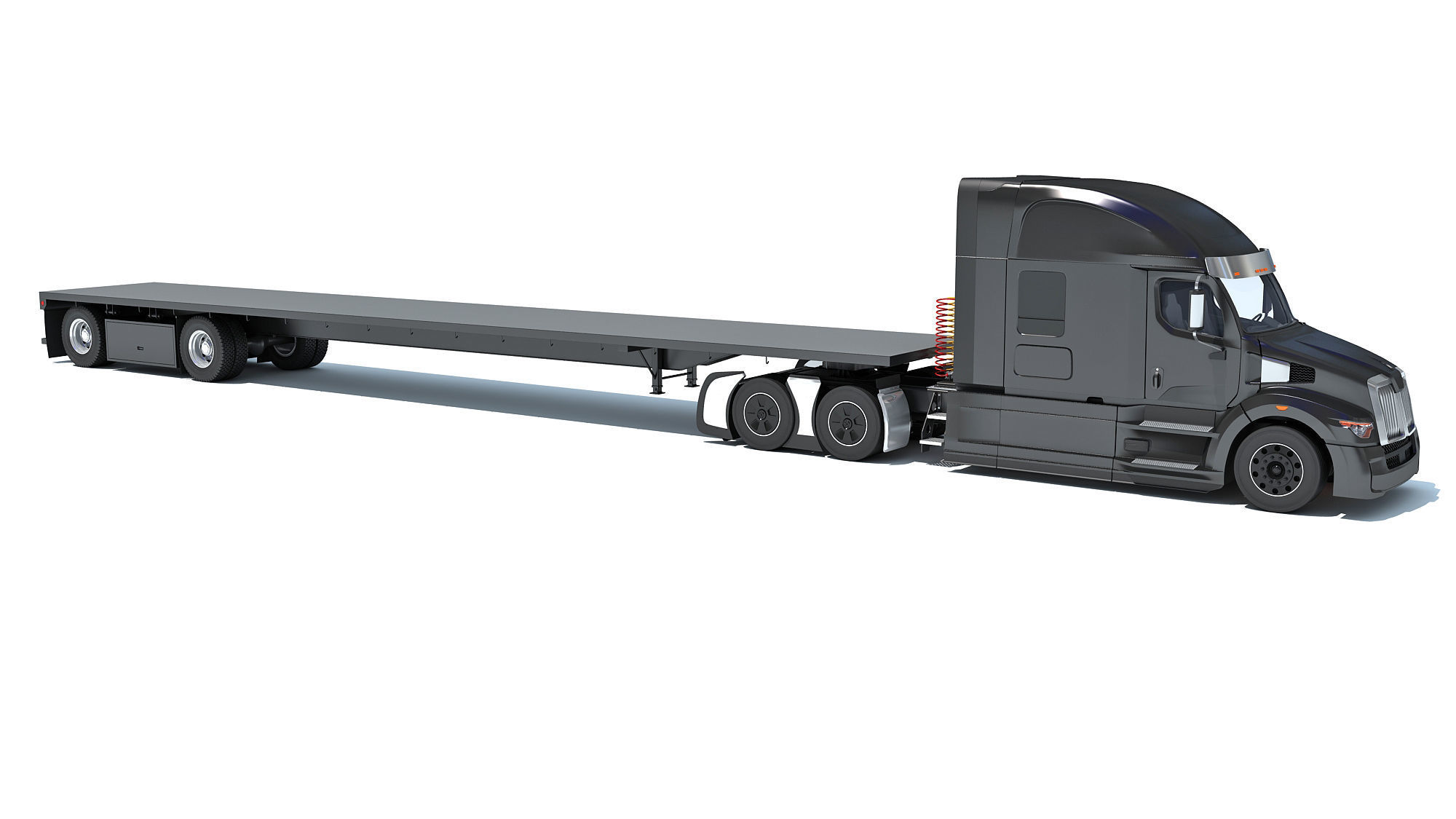 Truck with Flatbed Trailer 3D model_7