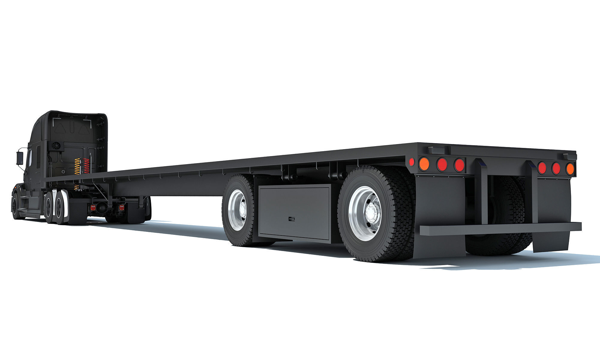 Truck with Flatbed Trailer 3D model_3