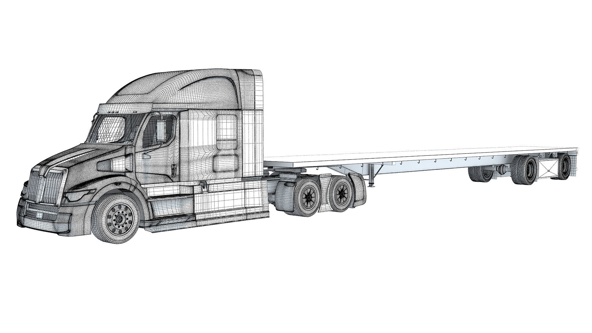 Truck with Flatbed Trailer 3D model_17