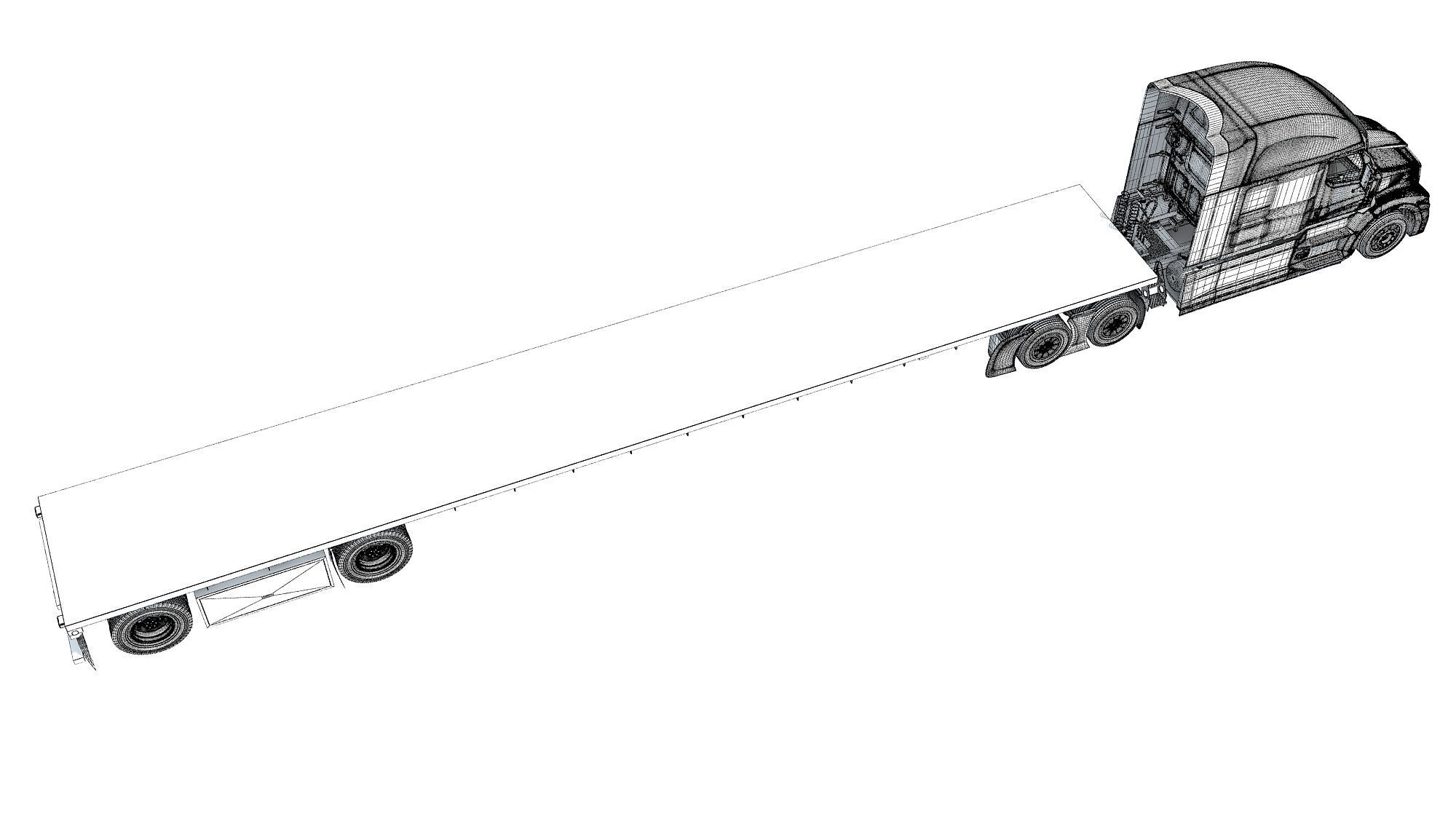 Truck with Flatbed Trailer 3D model_19