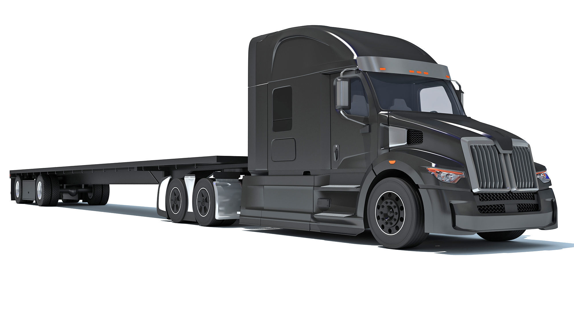 Truck with Flatbed Trailer 3D model_9