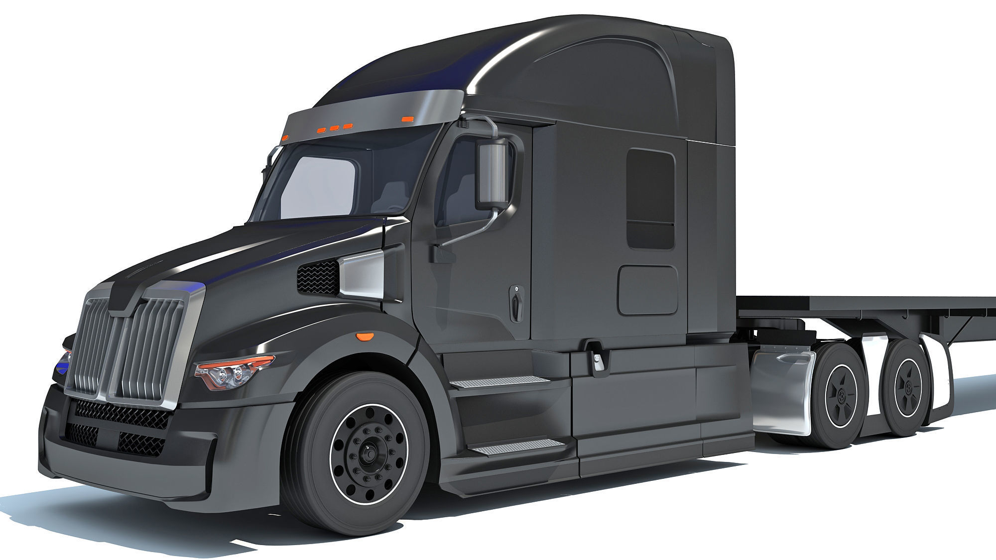 Truck with Flatbed Trailer 3D model_12