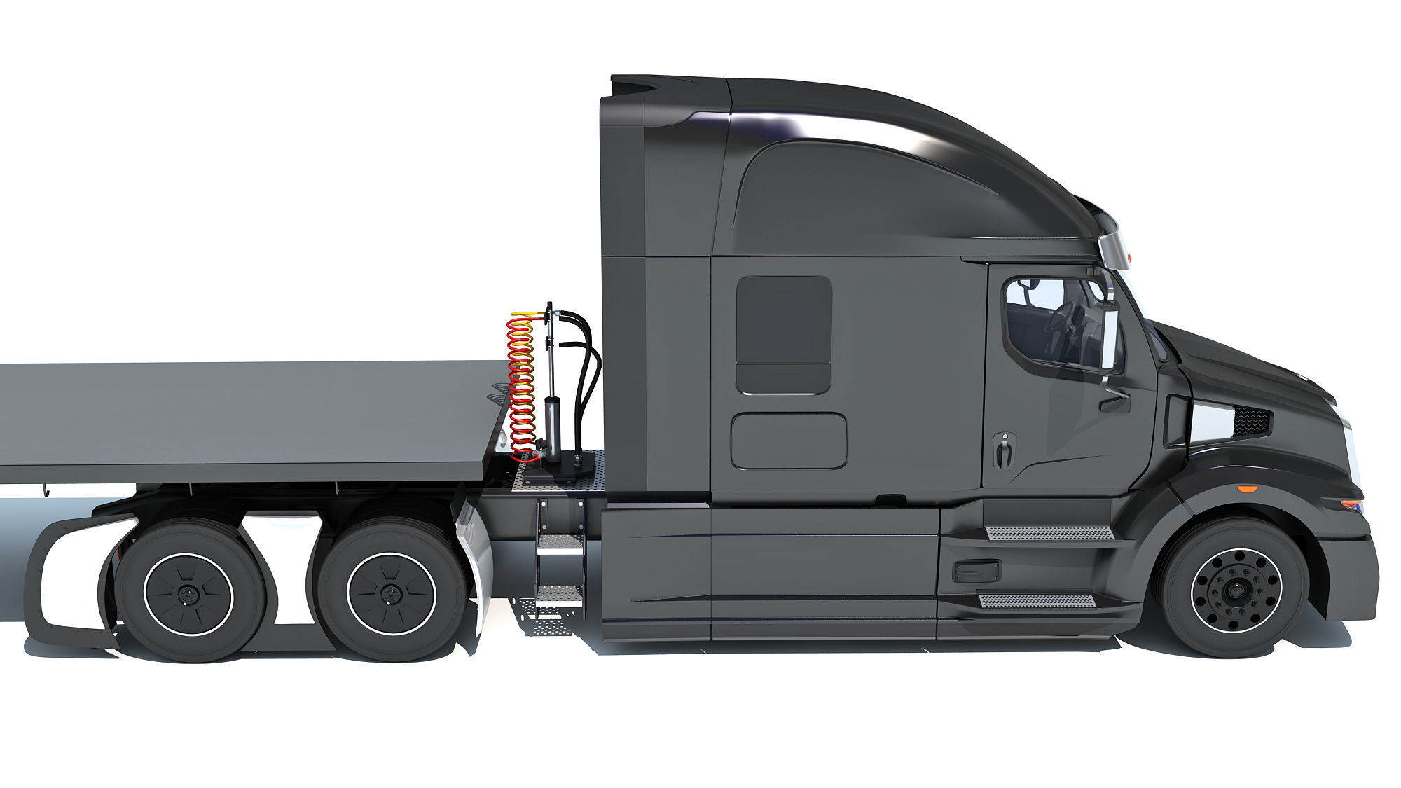 Truck with Flatbed Trailer 3D model_14