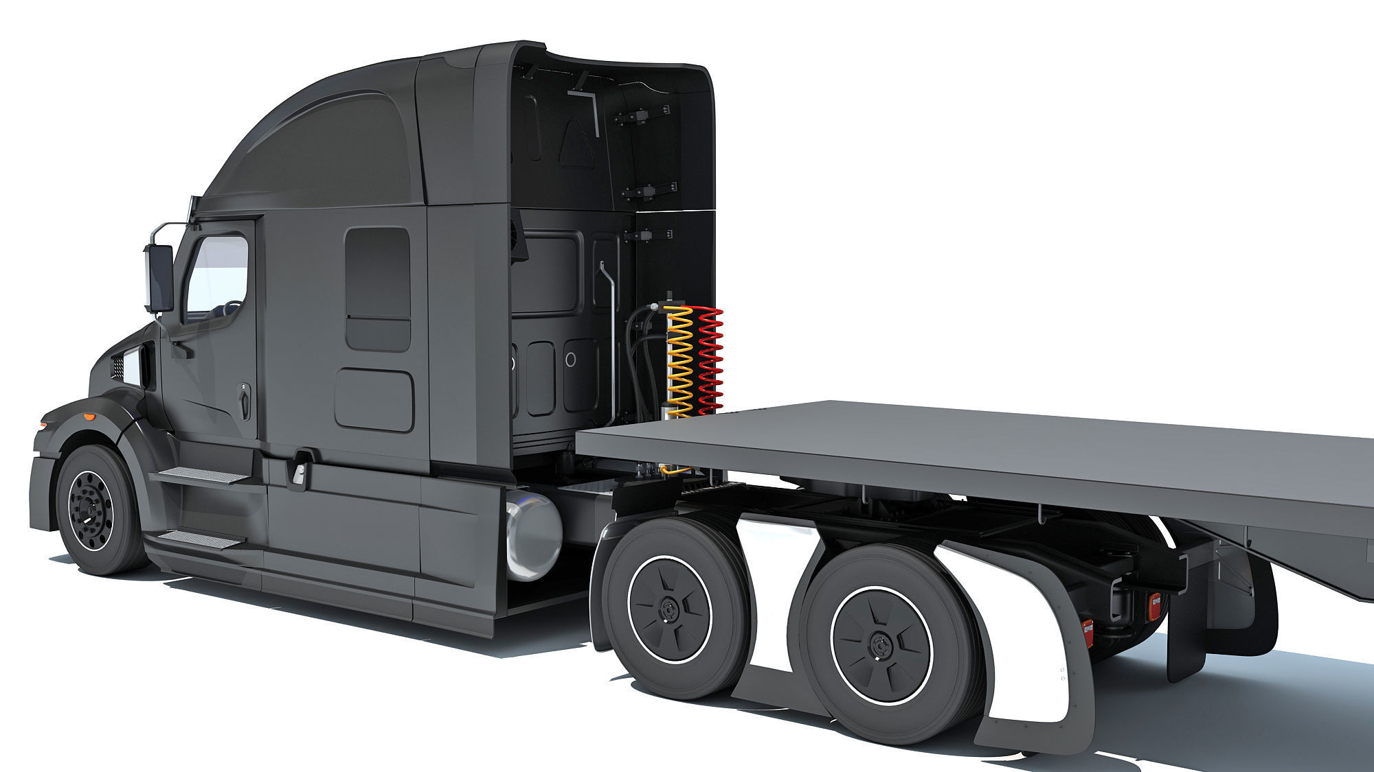 Truck with Flatbed Trailer 3D model_13