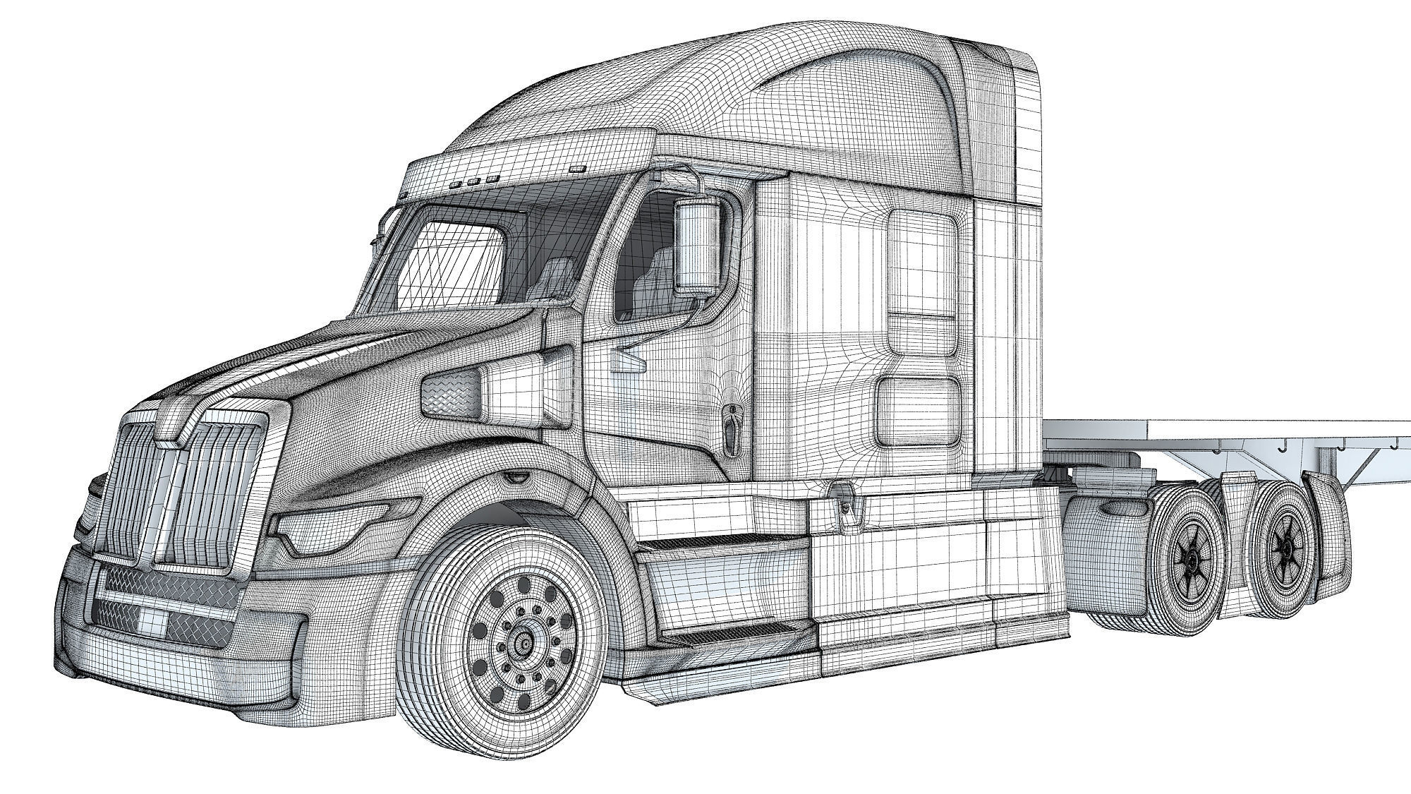Truck with Flatbed Trailer 3D model_21