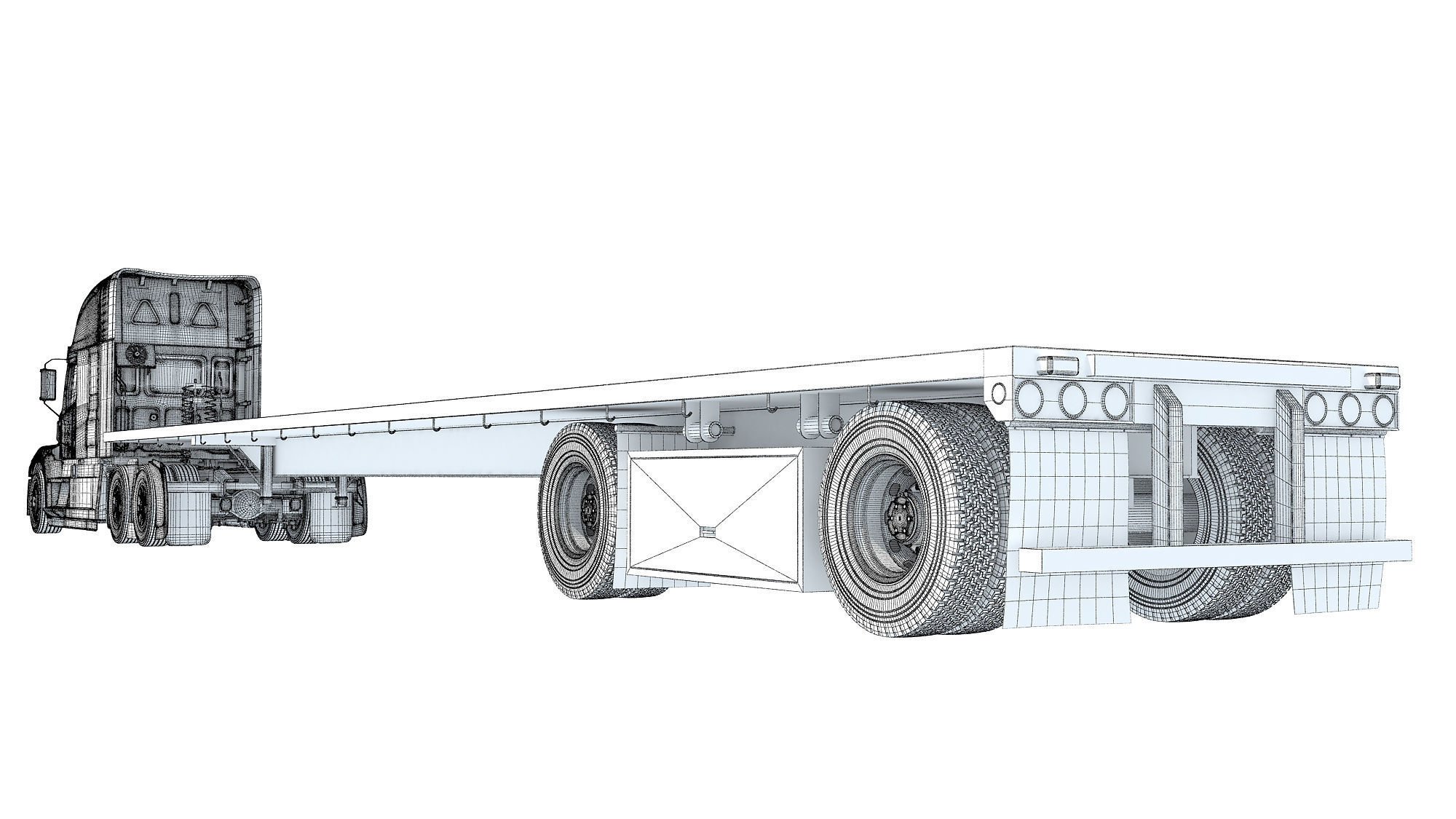 Truck with Flatbed Trailer 3D model_18