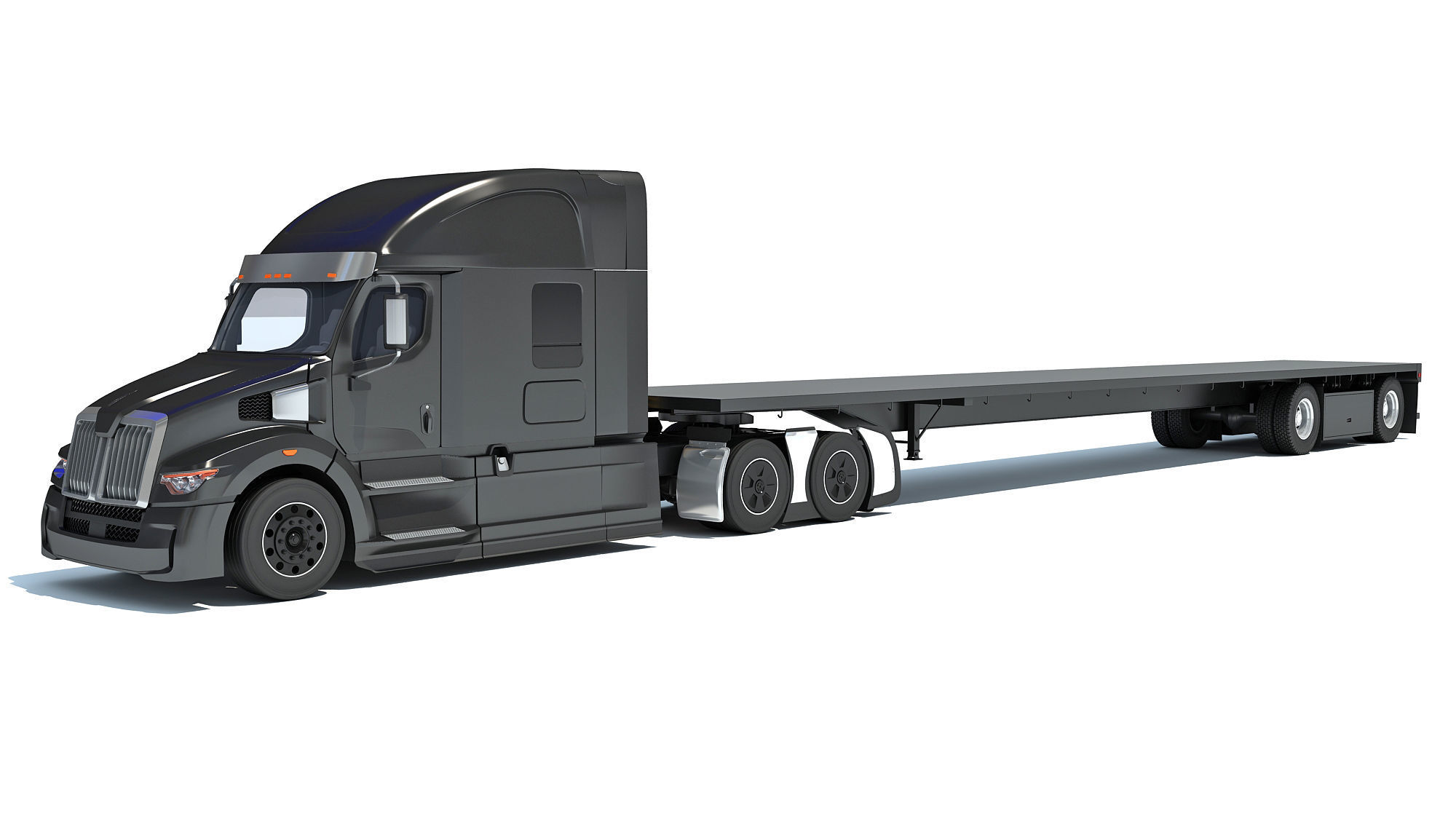 Truck with Flatbed Trailer 3D model_8