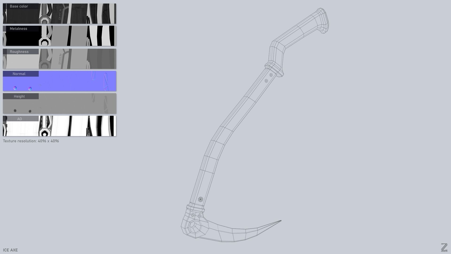 Ice axe Low-poly 3D model_3