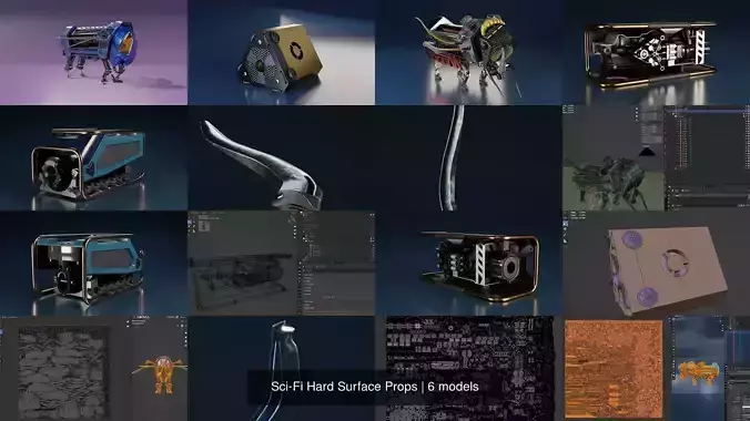 Sci-Fi Hard Surface Props 3D Model Collection