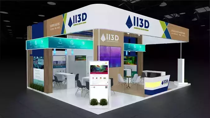 Exhibition Stand Stall Three Side Open 8X9 3D model