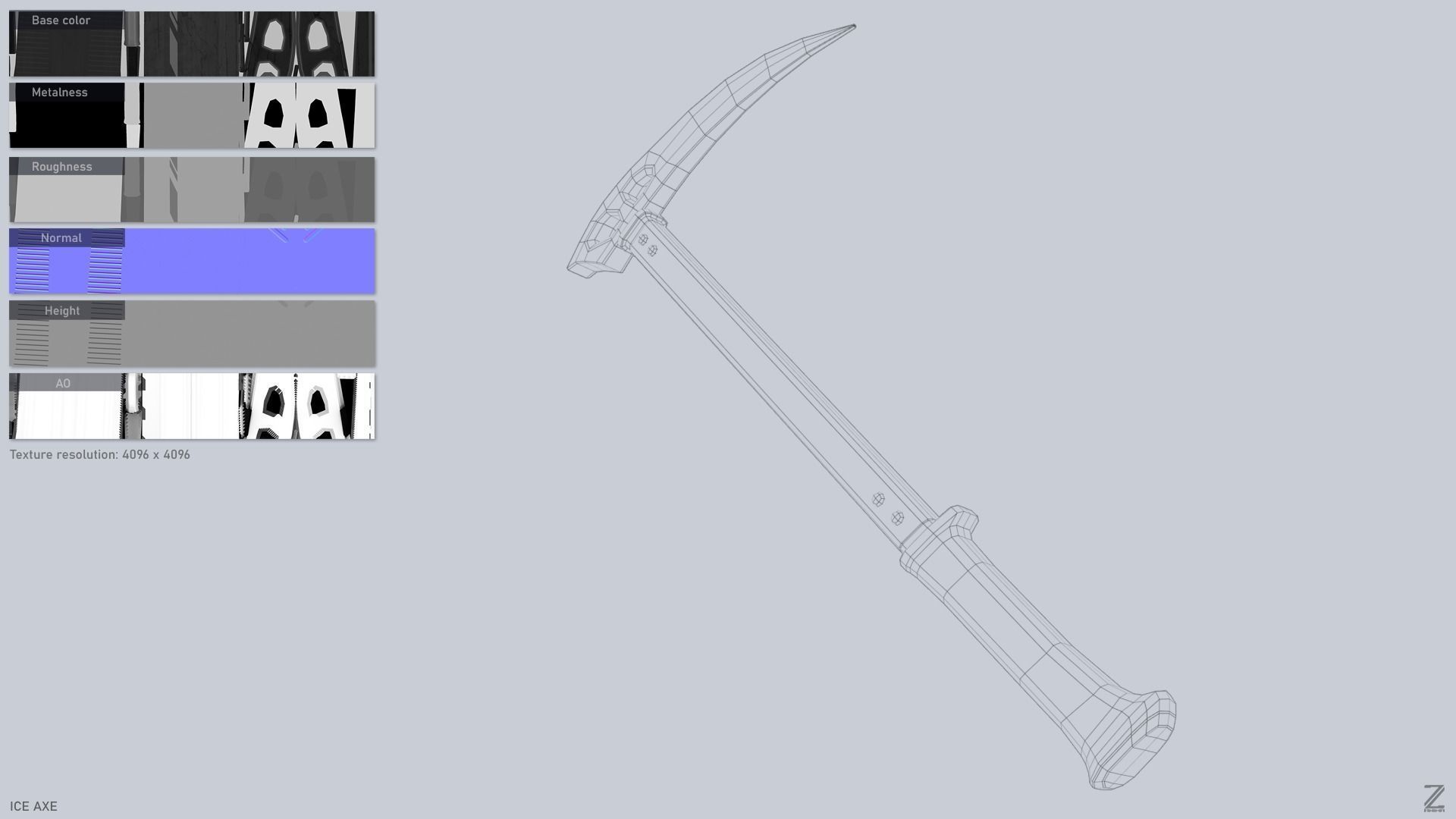Ice axe Low-poly 3D model_3