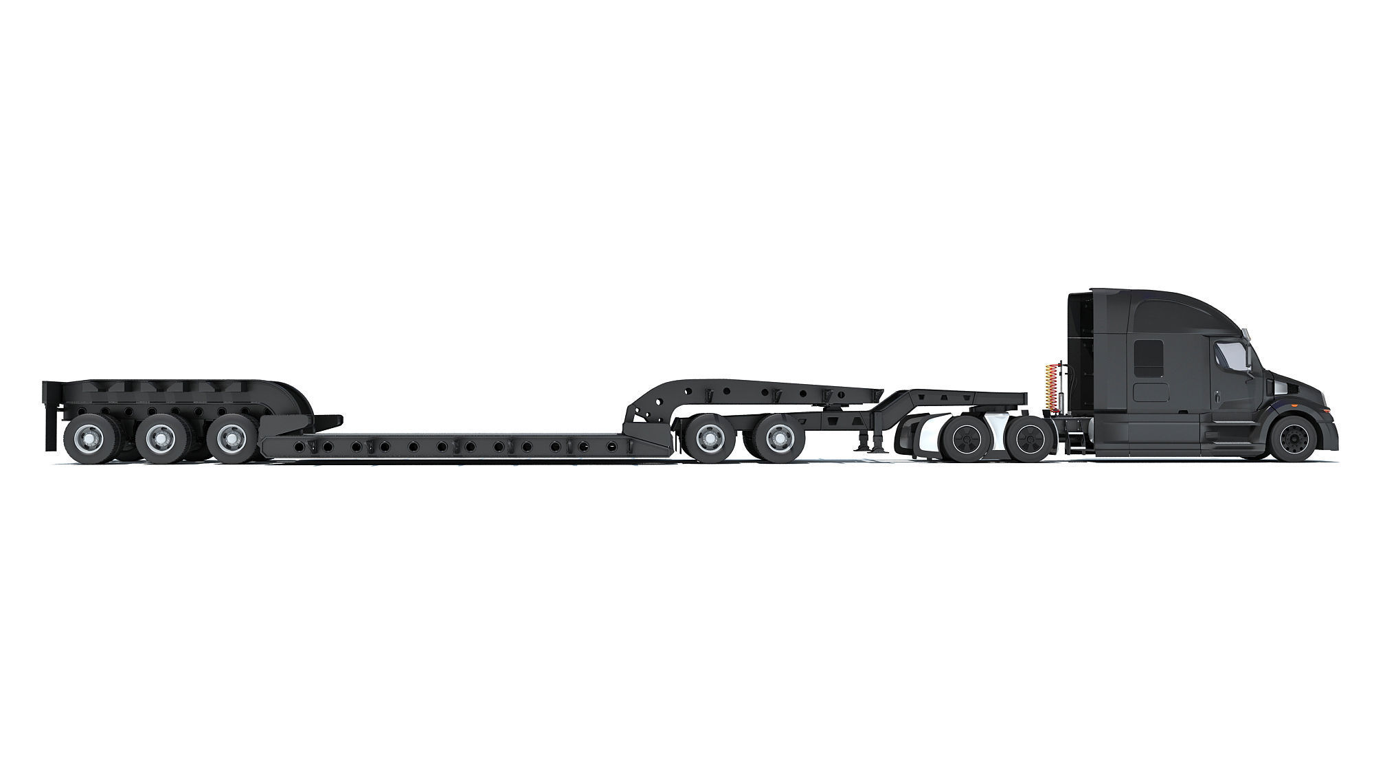 Truck with Lowboy Trailer 3D model_5