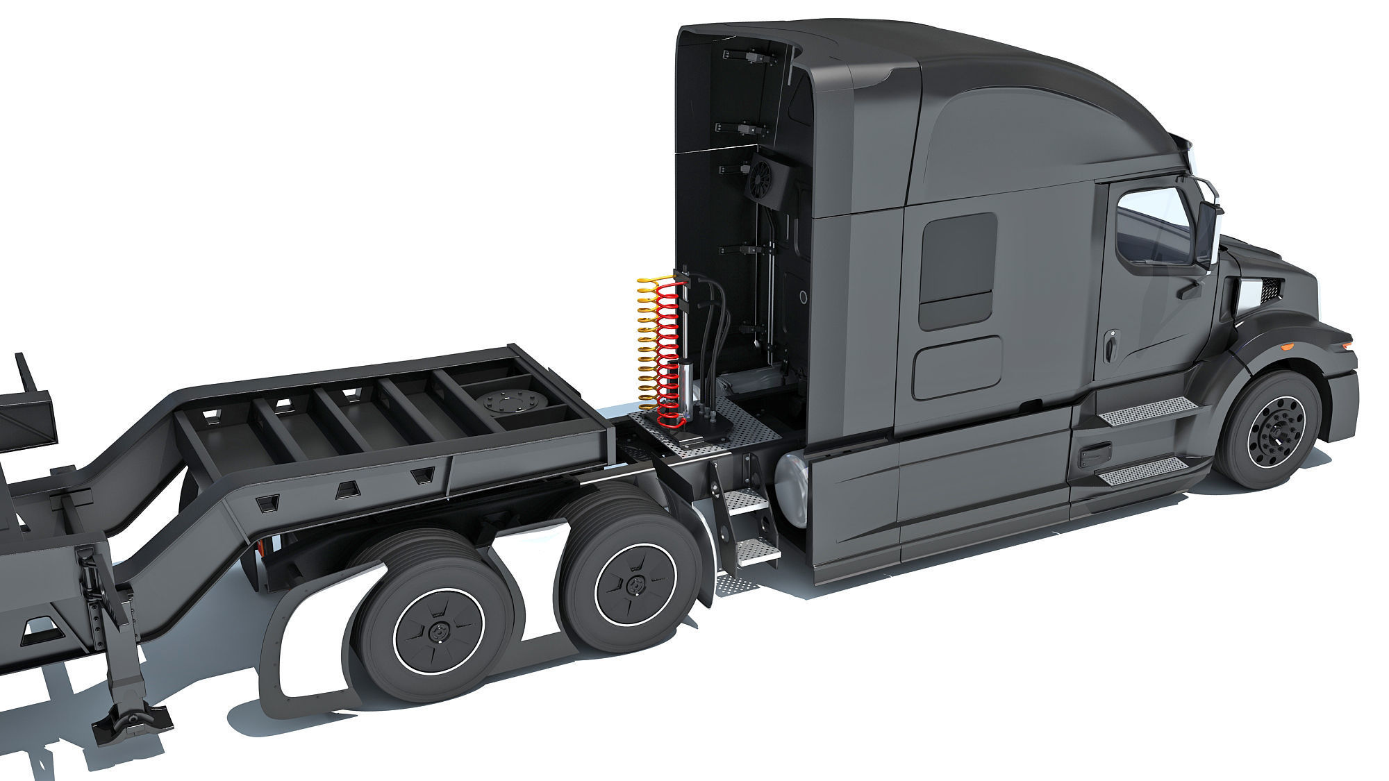 Truck with Lowboy Trailer 3D model_16