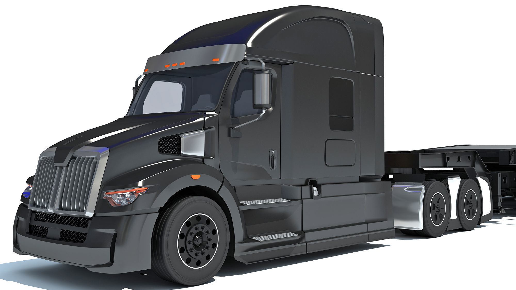 Truck with Lowboy Trailer 3D model_12
