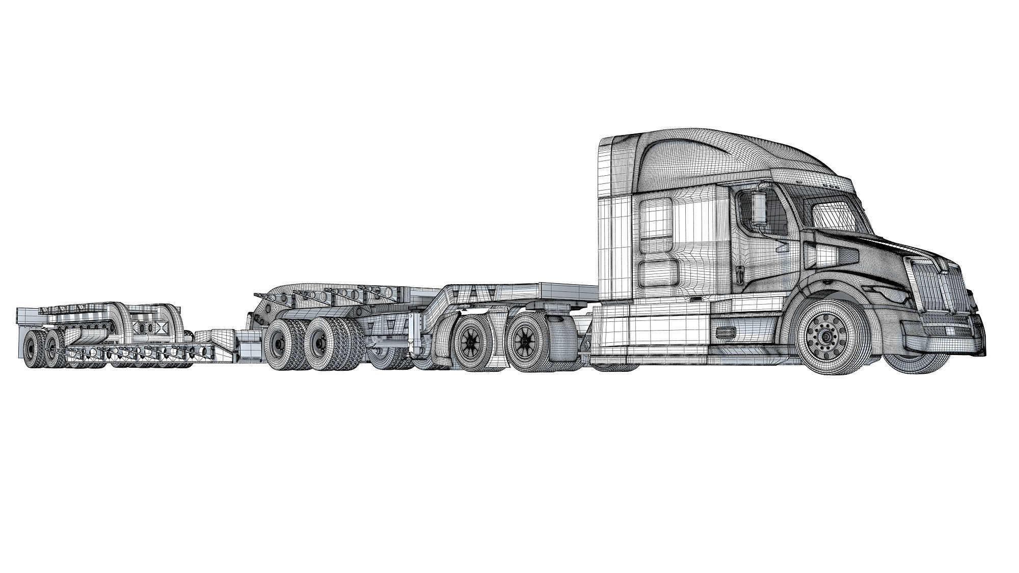 Truck with Lowboy Trailer 3D model_20