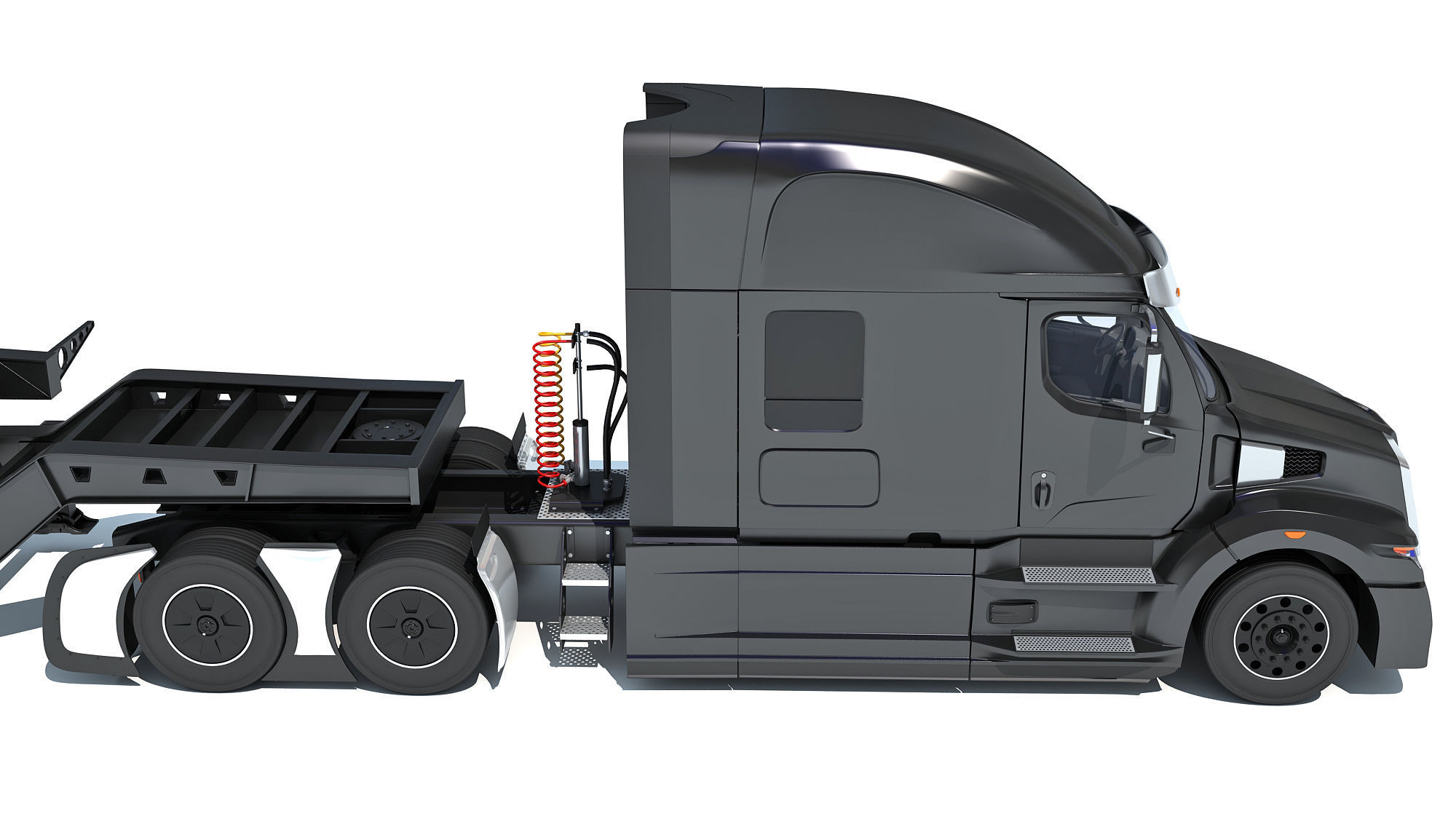 Truck with Lowboy Trailer 3D model_14