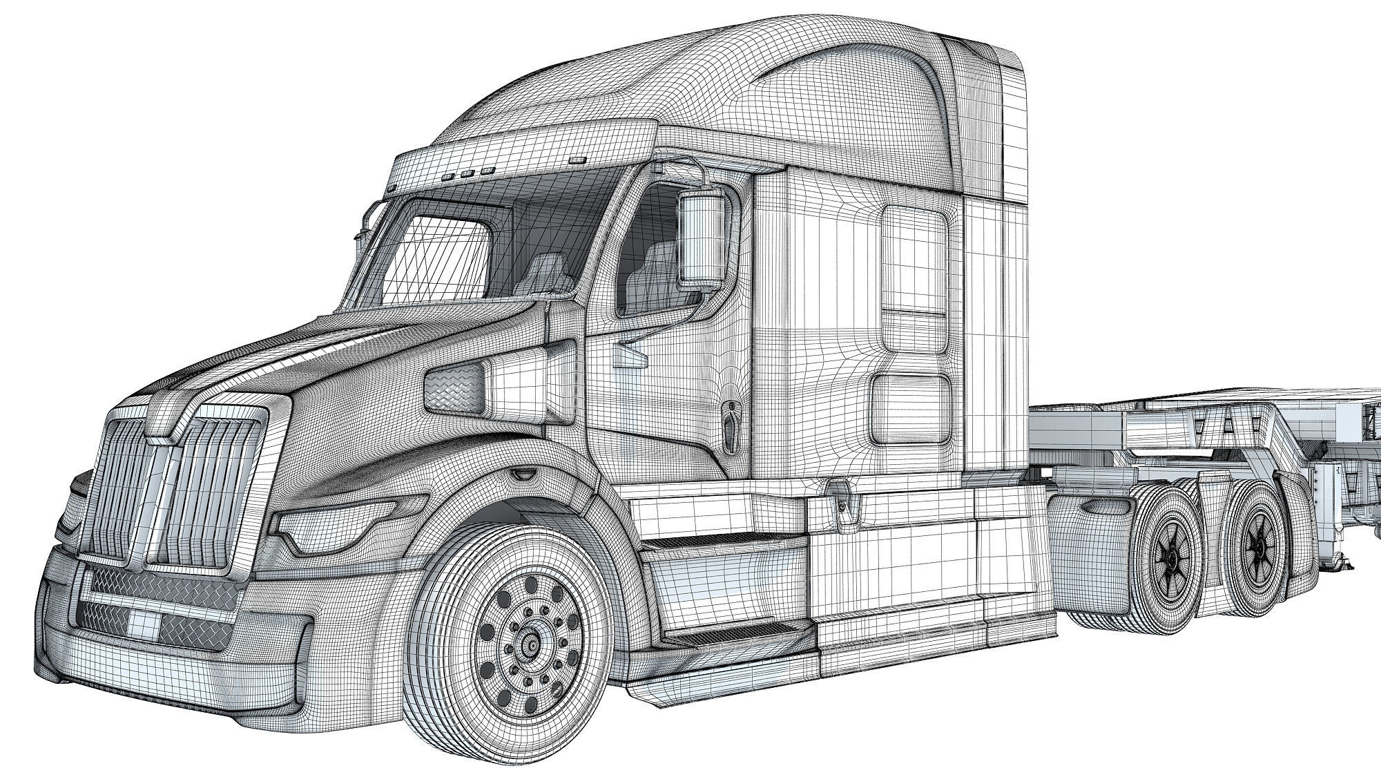 Truck with Lowboy Trailer 3D model_21