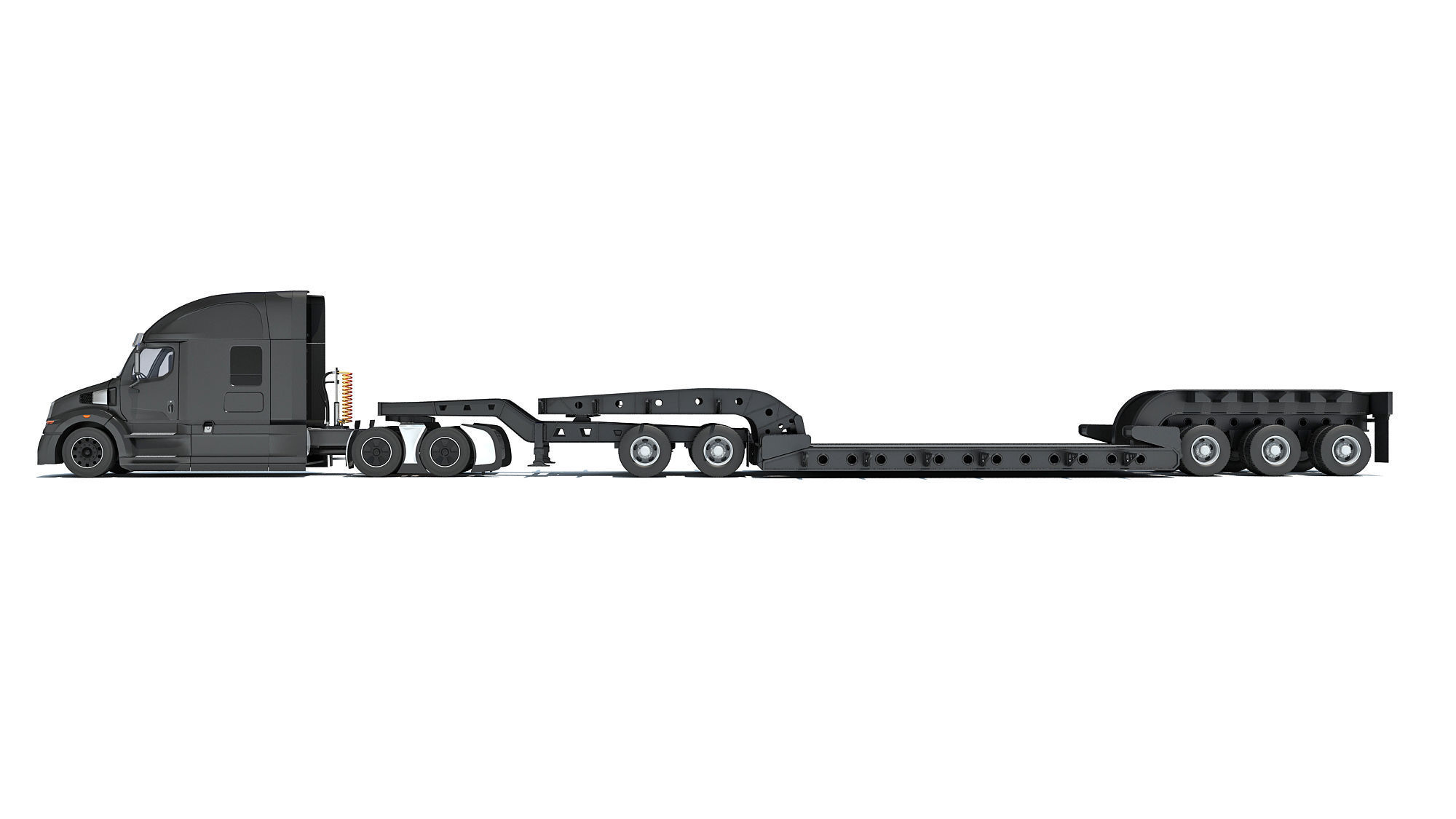 Truck with Lowboy Trailer 3D model_1