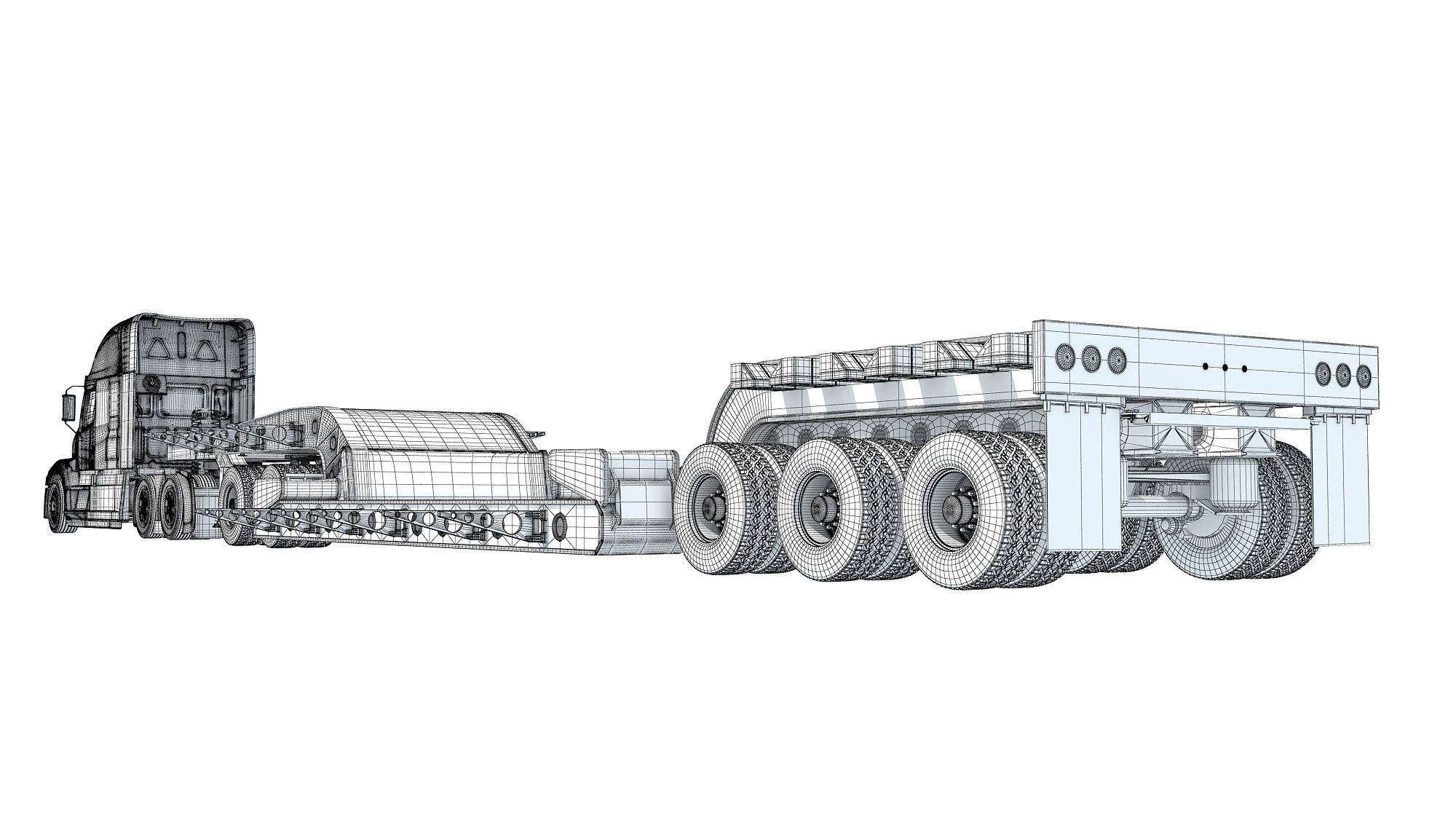 Truck with Lowboy Trailer 3D model_18
