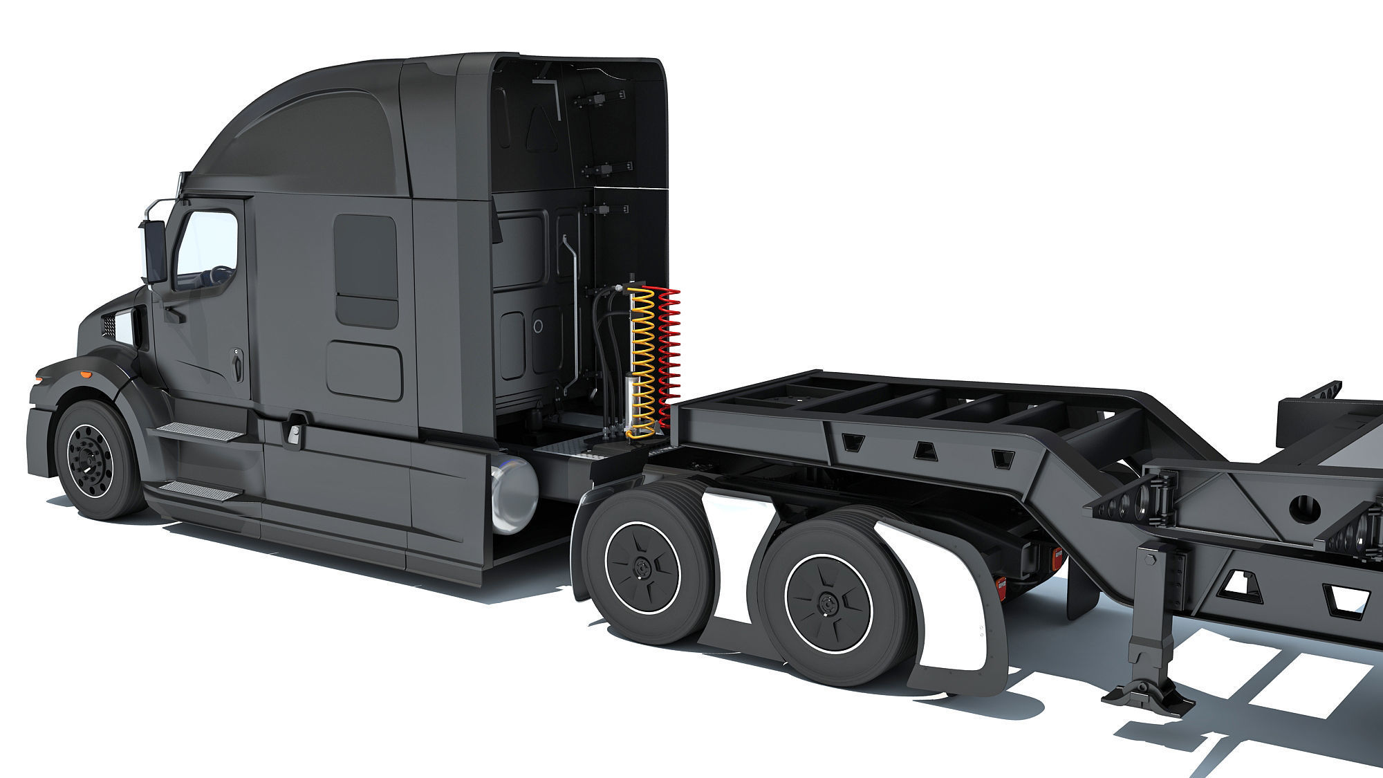 Truck with Lowboy Trailer 3D model_13