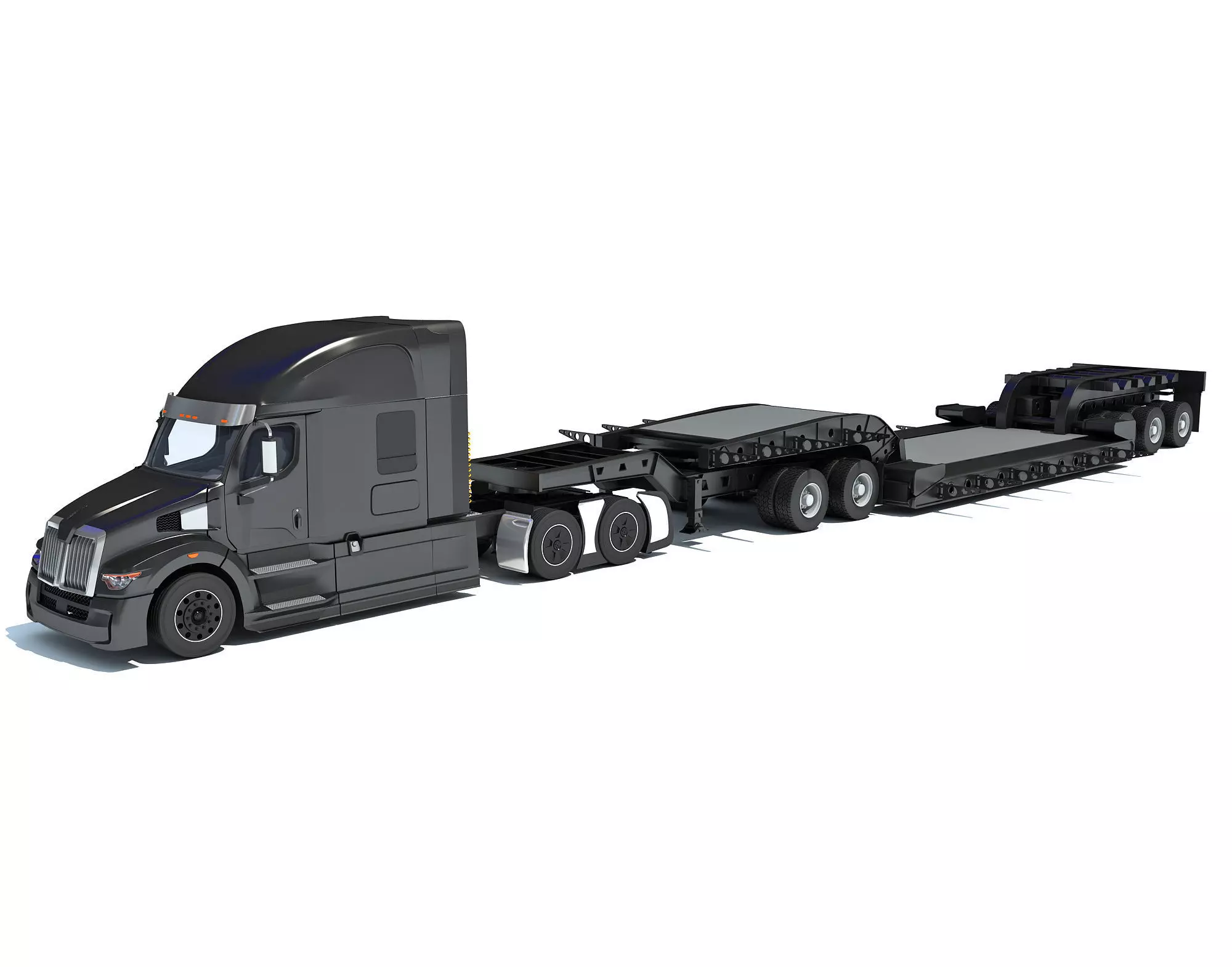 Truck with Lowboy Trailer 3D model_0