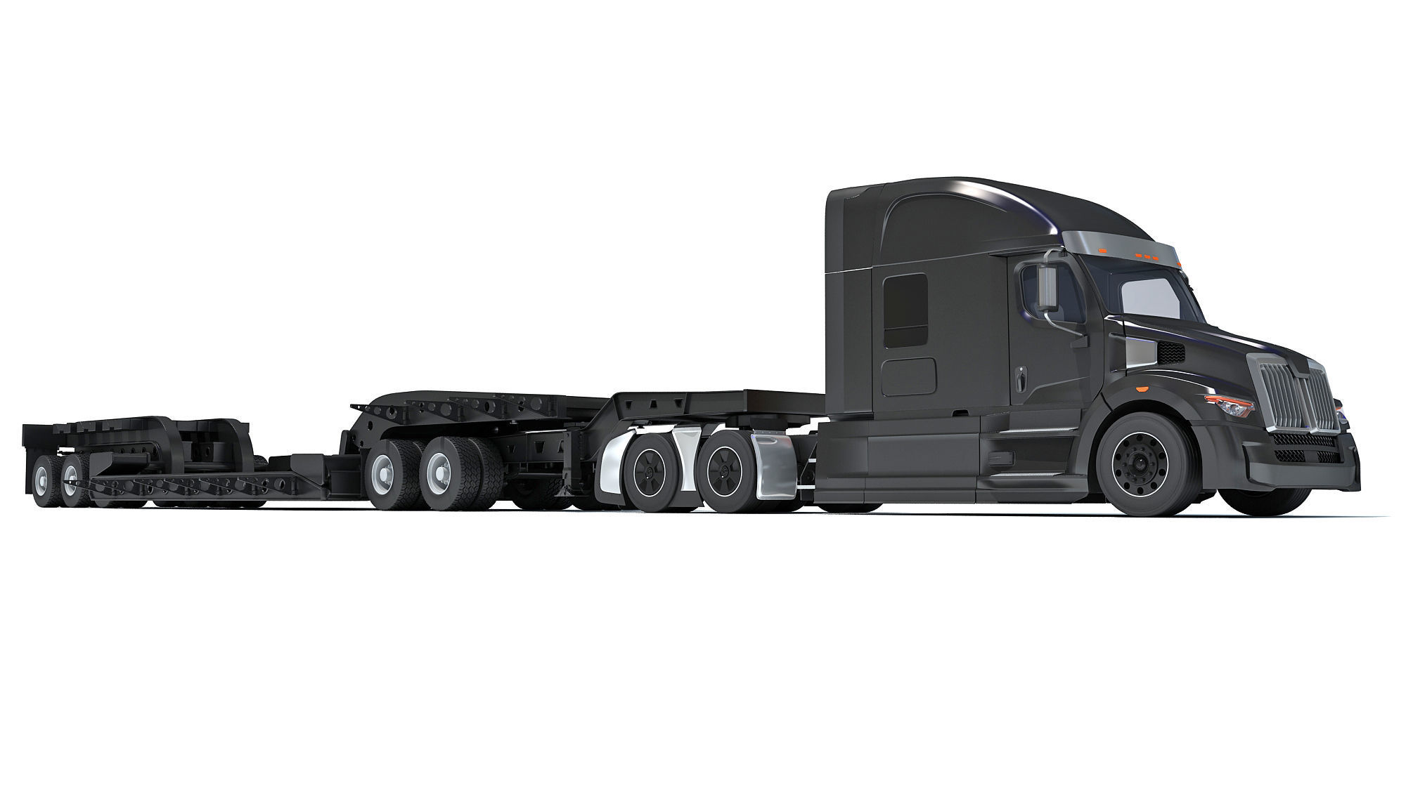 Truck with Lowboy Trailer 3D model_9