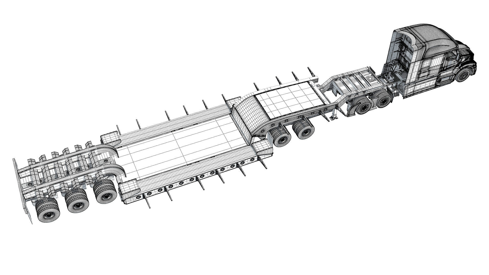Truck with Lowboy Trailer 3D model_19