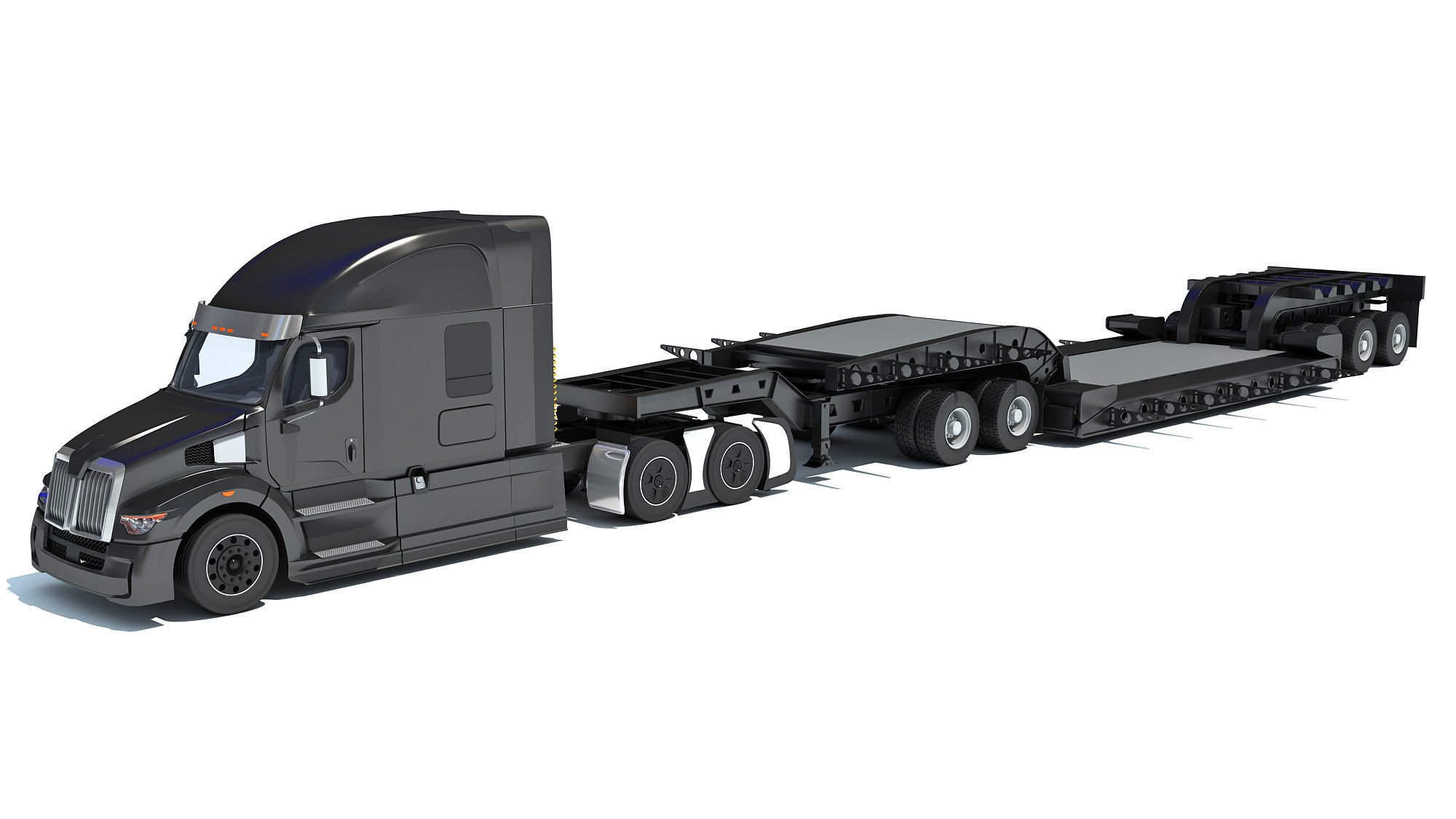 Truck with Lowboy Trailer 3D model_8