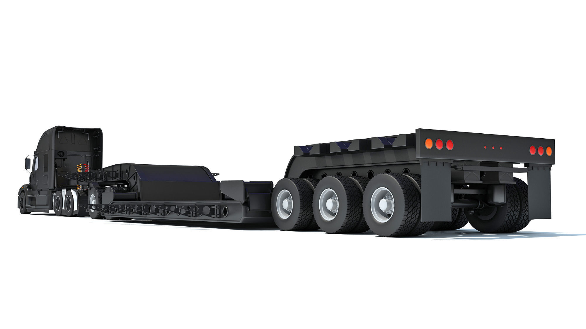 Truck with Lowboy Trailer 3D model_3