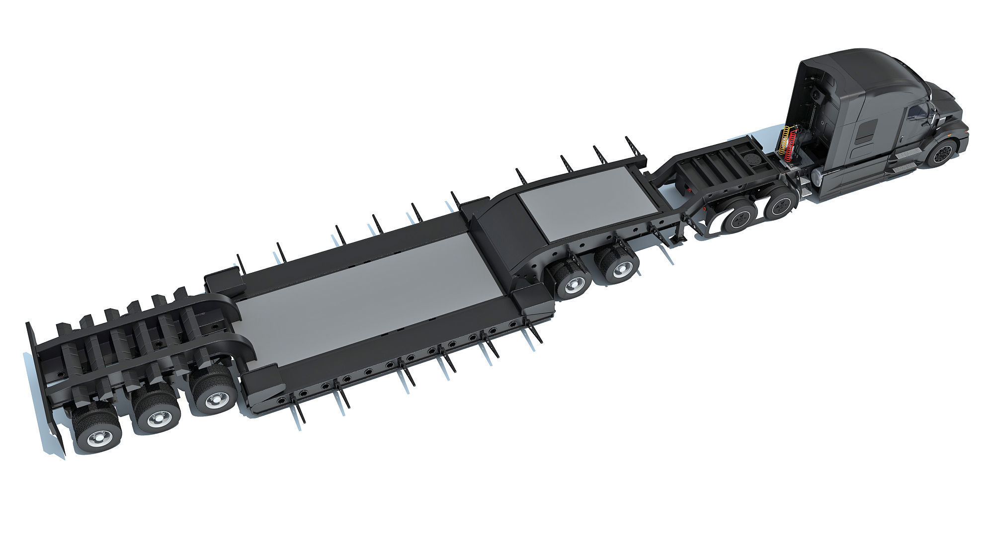 Truck with Lowboy Trailer 3D model_6