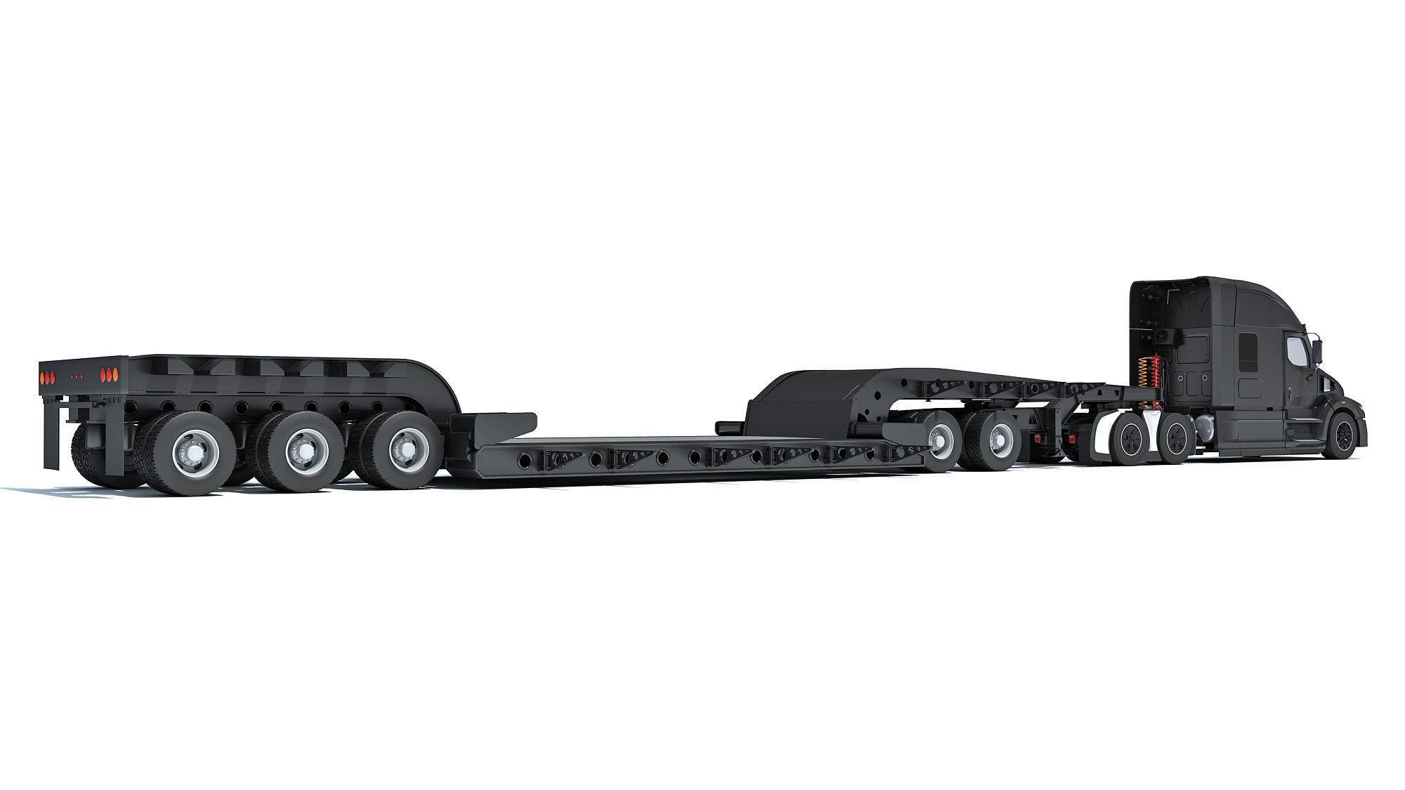 Truck with Lowboy Trailer 3D model_4