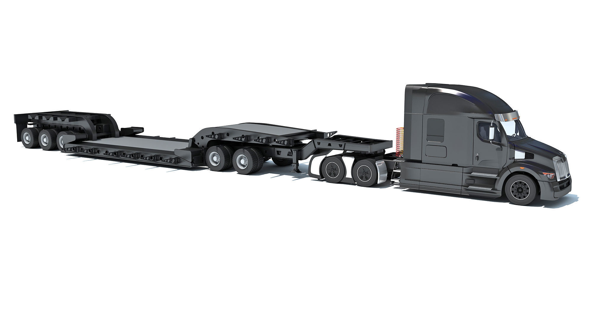 Truck with Lowboy Trailer 3D model_7