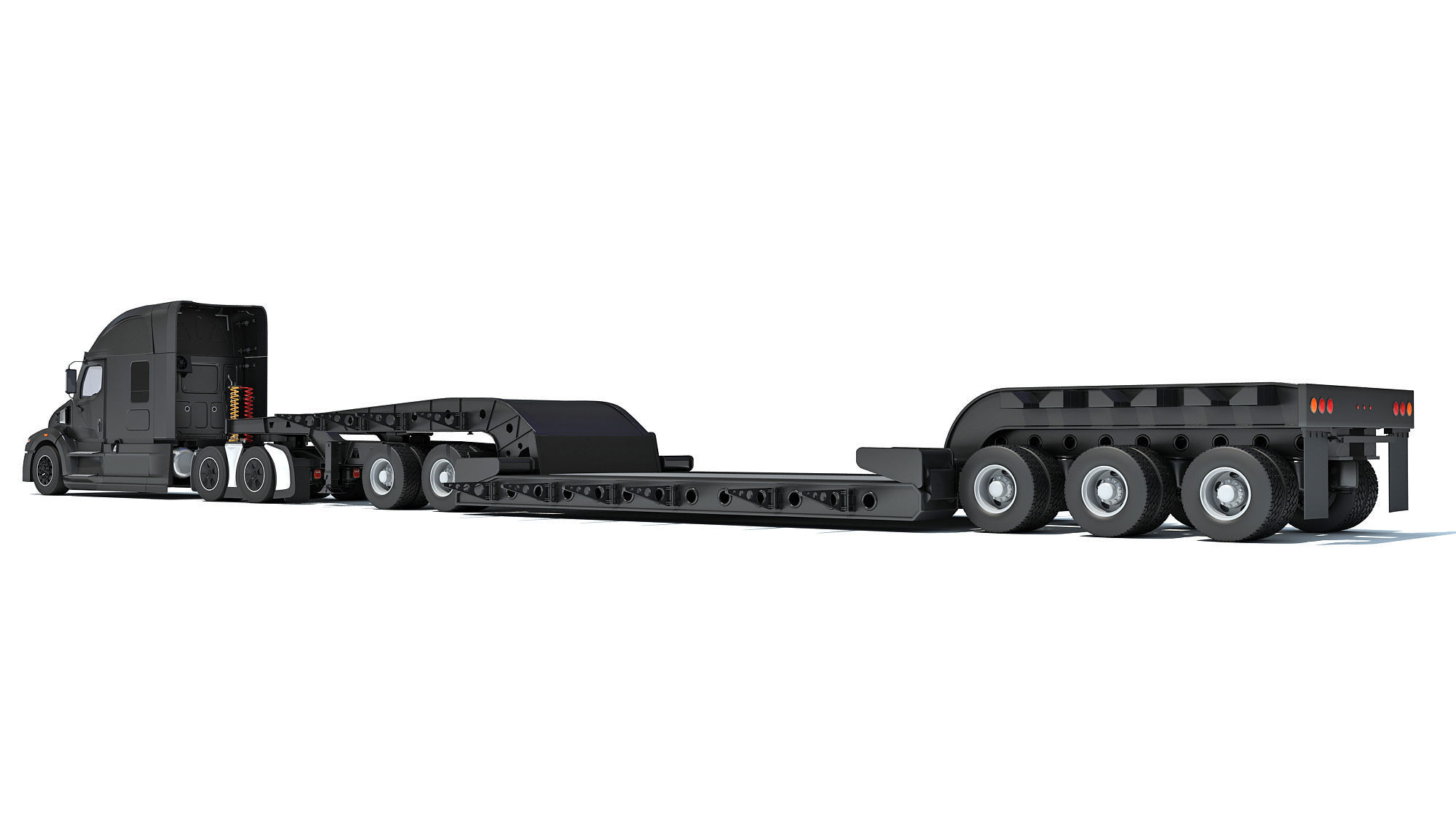 Truck with Lowboy Trailer 3D model_2