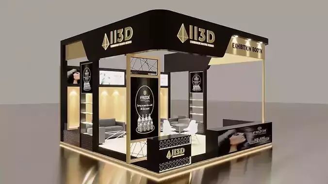 Exhibition Stand Stall Three Side Open 6X6 3D model