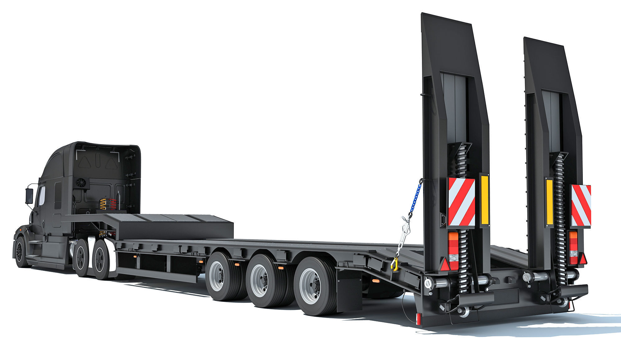 Truck with Platform Trailer 3D model_3