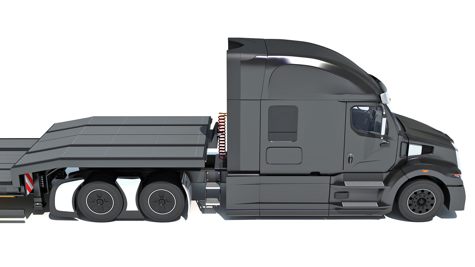 Truck with Platform Trailer 3D model_14